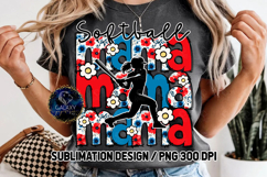 Floral Softball Mama Sublimation PNG DTF, Blue Red Flowers Product Image 3