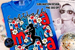 Floral Softball Mama Sublimation PNG DTF, Blue Red Flowers Product Image 1