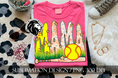 Peach Floral Softball Mama Sublimation PNG Product Image 3
