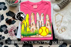 Peach Floral Softball Mama Sublimation PNG Product Image 3