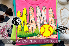 Peach Floral Softball Mama Sublimation PNG Product Image 5