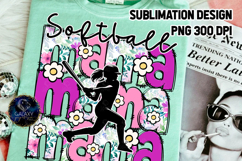 Floral Softball Mama Sublimation PNG DTF, Pink Purple Product Image 1