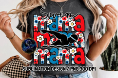 Floral Swim Mama Sublimation PNG DTF, Blue Red Flowers Product Image 3