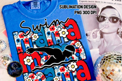 Floral Swim Mama Sublimation PNG DTF, Blue Red Flowers Product Image 1