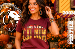 Fall Gingham Wood Cat Mom, DTF Design, PNG Product Image 1
