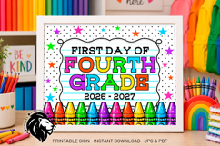 Crayons First day of Fourth Grade School Sign JPG PDF Product Image 2