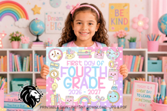 Kawaii First day of Fourth Grade School Sign JPG PDF Product Image 3