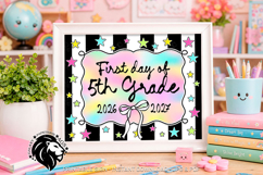 Coquette Striped First day of Fifth Grade School Sign JPG Product Image 1