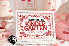 Cherry First day of Kindergarten School Sign JPG PDF Product Image 1