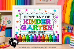 Crayons First day of Kindergarten School Sign JPG PDF Product Image 2