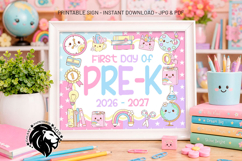 Pastel First day of Pre-k School Sign JPG PDF Product Image 1