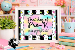 Coquette Striped First day of Pre-k School Sign JPG PDF Product Image 1