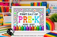 Crayons First day of Pre-k School Sign JPG PDF Product Image 1