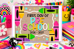 Crayons First day of Preschool School Sign JPG PDF Product Image 1