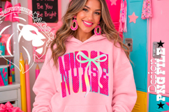 Hot Pink Polka Dots Coquette Nurse, DTF Design, PNG Product Image 2