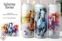 Galloping Horses Watercolor Tumbler Sublimation Wrap Design Product Image 1