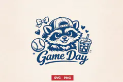 Game Day Raccoon SVG - Funny Baseball Mom PNG - Trash Panda Product Image 1