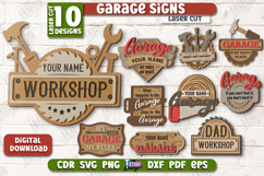 Garage Signs Laser Cut Bundle, Wooden Workshop Name Sign SVG Product Image 1