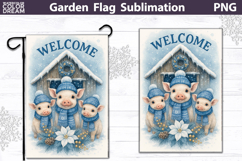 Winter Farm Garden Flag | Farm Pig Christmas Sublimation Product Image 1