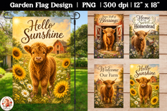 Farmhouse Sunflower Highland Cow Garden Flag PNG Product Image 1