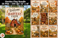 Autumn farmhouse Garden Flag PNG Bundle Product Image 1