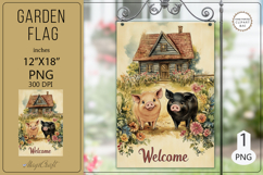 Farmhouse Garden flags| Two piglets Flag Sublimation|flowers Product Image 1