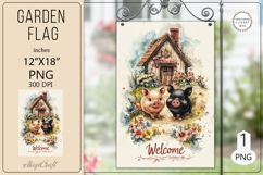 Farmhouse Garden flags| Two piglets Flag Sublimation|flowers Product Image 1