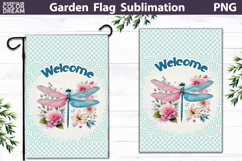 Dragonfly Garden Flag Design | Spring Floral Sublimation PNG Product Image 1