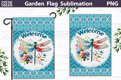 Dragonfly Garden Flag Design | Spring Floral Sublimation PNG Product Image 1