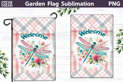 Dragonfly Garden Flag Design | Spring Floral Sublimation PNG Product Image 1