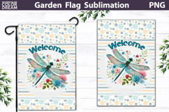 Dragonfly Garden Flag Design | Spring Floral Sublimation PNG Product Image 1