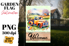 Spring garden flag. Watercolor truck sublimation design Product Image 1