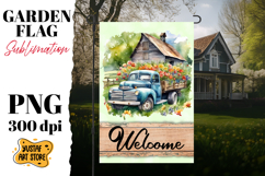 Spring garden flag. Watercolor truck sublimation design Product Image 1