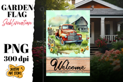 Summer garden flag. Watercolor truck sublimation design Product Image 1