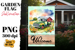 Summer garden flag. Watercolor truck sublimation design Product Image 1