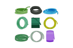 Different garden hoses coiled on white background Product Image 1