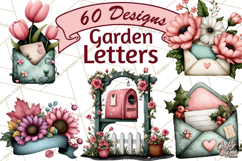 Garden Letters Clipart, Printable Envelope PNG, Romantic Product Image 1
