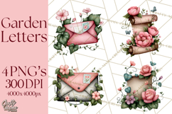 Garden Letters Clipart, Printable Envelope PNG, Romantic Product Image 1