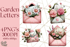 Garden Letters Clipart, Printable Envelope PNG, Romantic Product Image 1
