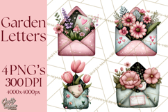 Garden Letters Clipart, Printable Envelope PNG, Romantic Product Image 1