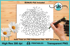Garden of Daisy Doodles PNG Printable, Flower Digi Stamp Product Image 1