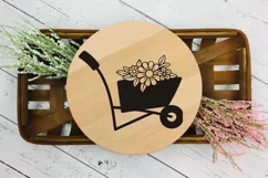 Wheelbarrow SVG Design with Spring Garden Flowers. Can be Used for T-shirts, Mugs, Bags, Pillows, Decals, Gifts. Compatible with Cricut and Silhouette