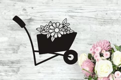 Wheelbarrow SVG Design with Spring Garden Flowers. Can be Used for T-shirts, Mugs, Bags, Pillows, Decals, Gifts. Compatible with Cricut and Silhouette