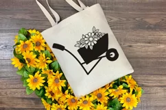 Wheelbarrow SVG Design with Spring Garden Flowers. Can be Used for T-shirts, Mugs, Bags, Pillows, Decals, Gifts. Compatible with Cricut and Silhouette