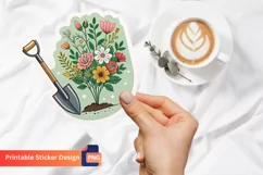 Garden Shovel Flowers Bouquet Sticker, Floral Bouquet Decals Product Image 1