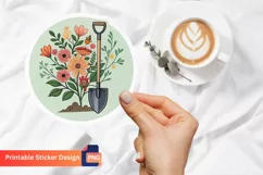 Garden Shovel Flowers Bouquet Sticker, Floral Bouquet Decals Product Image 1