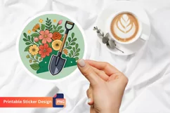 Garden Shovel Flowers Bouquet Sticker, Floral Bouquet Decals Product Image 1