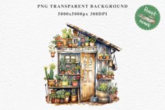 Garden Whimsical Shed Floral Clipart PNG Scrapbooking Files Watercolor Transparent wedding invitation shirt designs sublimation printable bloom architecture watercolor Whimsical Shed Garden Floral flowers shop clipart, sublimation nursery, collage files