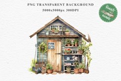 Garden Whimsical Shed Floral Clipart PNG Scrapbooking Files Watercolor Transparent wedding invitation shirt designs sublimation printable bloom architecture watercolor Whimsical Shed Garden Floral flowers shop clipart, sublimation nursery, collage files