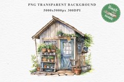 Garden Whimsical Shed Floral Clipart PNG Scrapbooking Files Watercolor Transparent wedding invitation shirt designs sublimation printable bloom architecture watercolor Whimsical Shed Garden Floral flowers shop clipart, sublimation nursery, collage files